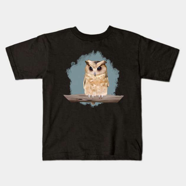 Cute Little Owl - Dusty Blue Kids T-Shirt by Suneldesigns